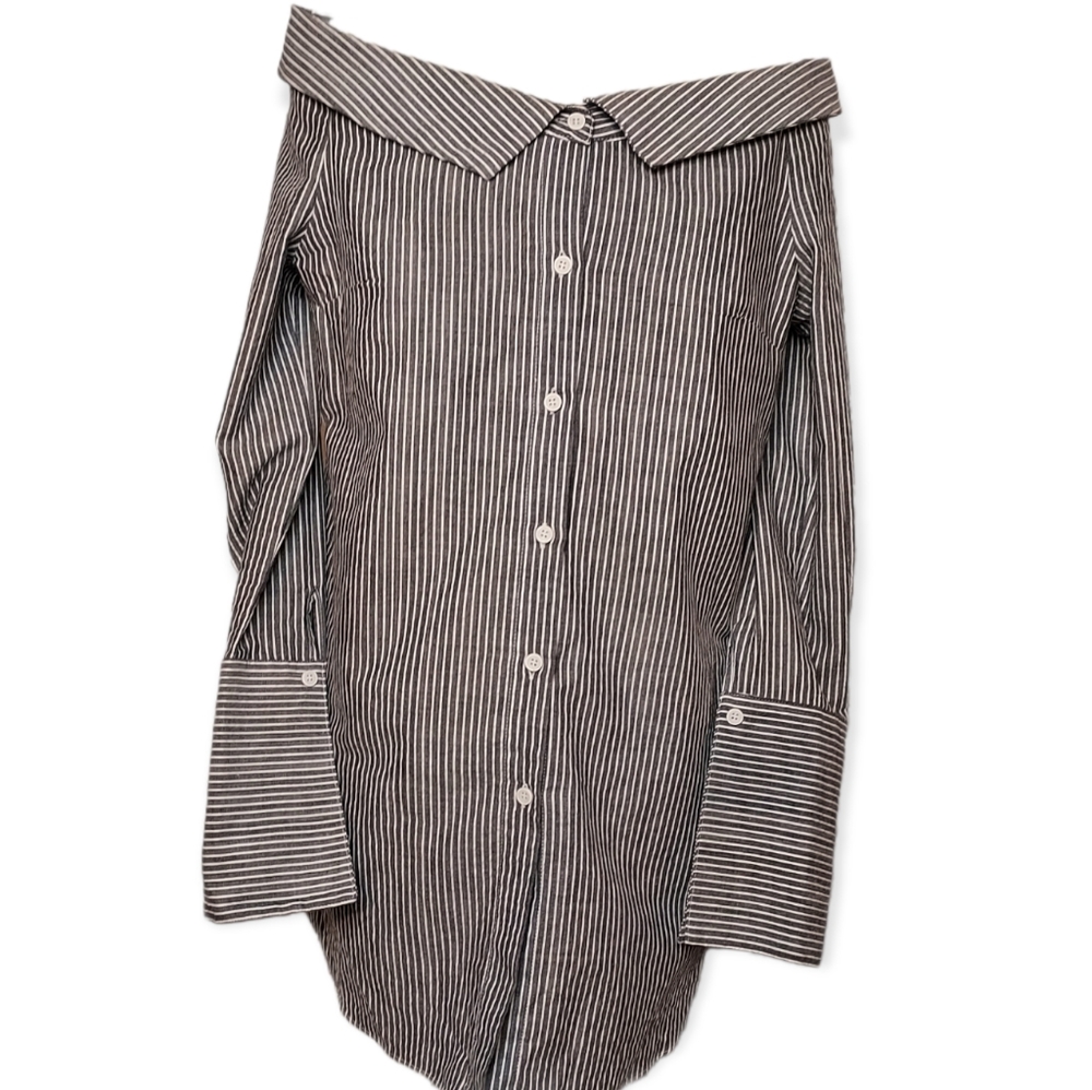 Essue cold shoulder button down tunic or mini Dress, striped, sz S